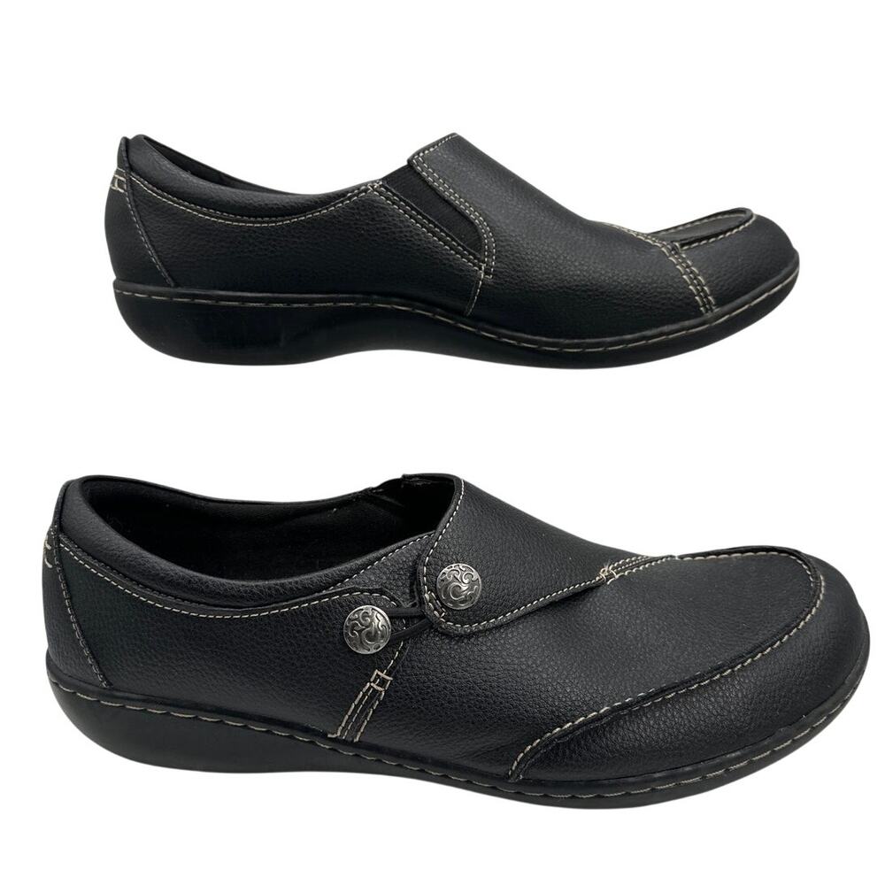 Clarks Collection Ashland Lane Flats Black Sz 12W Womens Comfort Slip On Leather